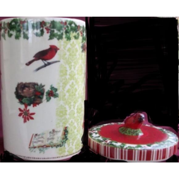 Vintage Christmas Cardinal Cookie Jar "Compliments of the Season" - Picture 3 of 3